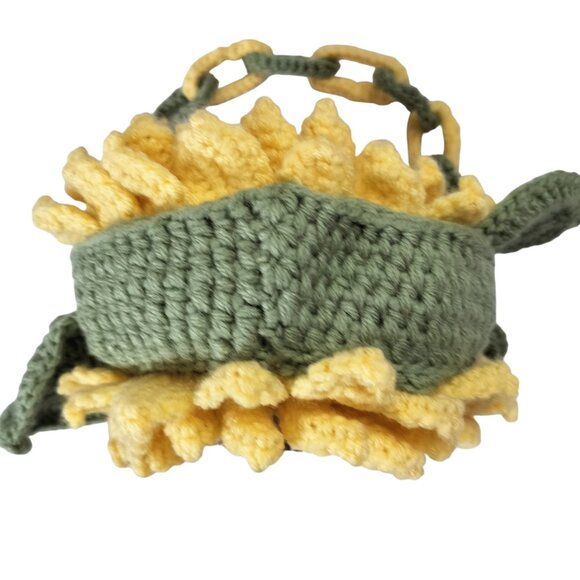 Handmade Crochet Handbag Sunflower Chain Handle Size Med Yellow Green - Picture 4 of 9